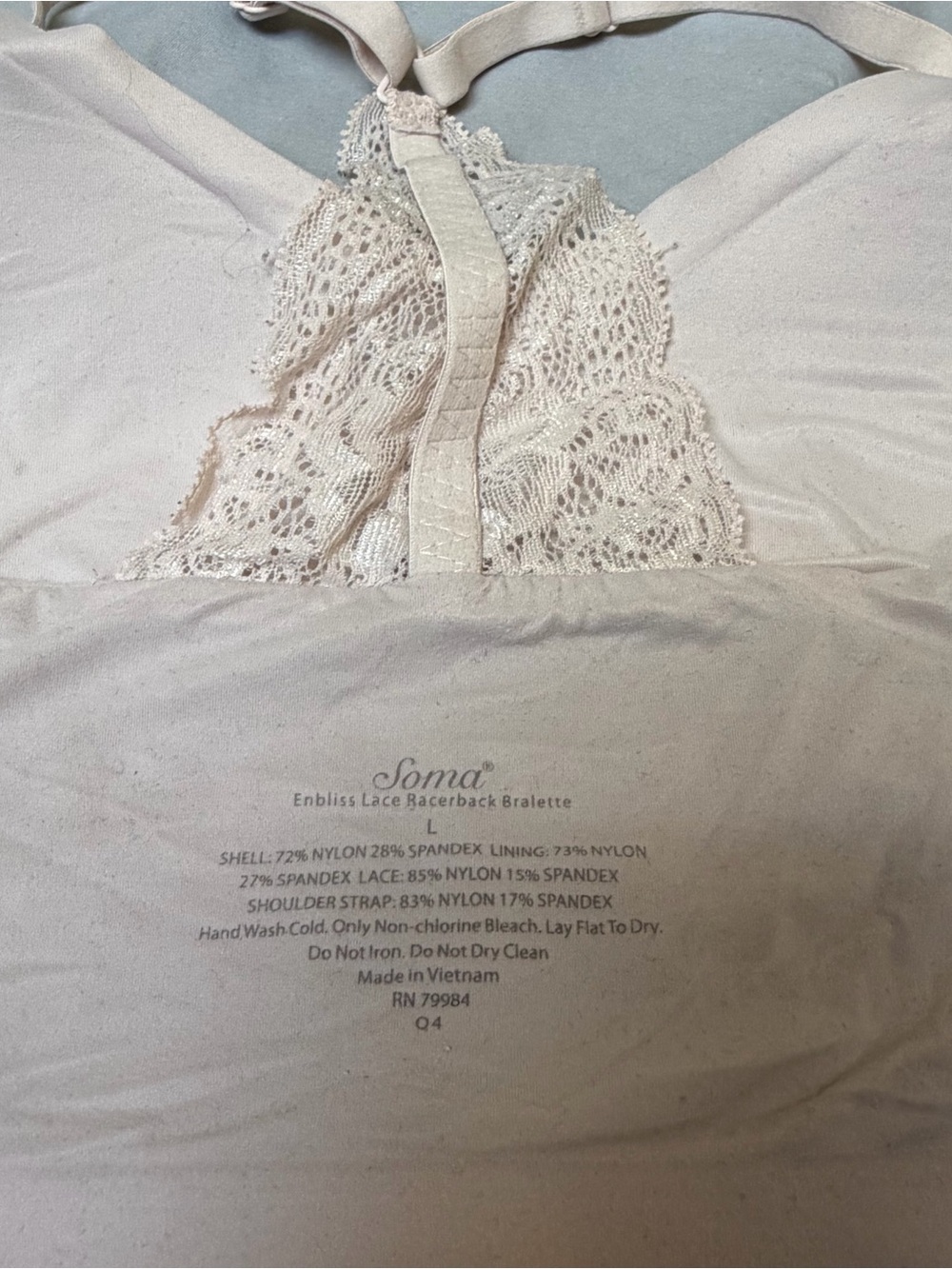 Soma Enbliss Lace Racerback Bralette Wireless Pullover Beige Women’s L - Picture 3 of 3